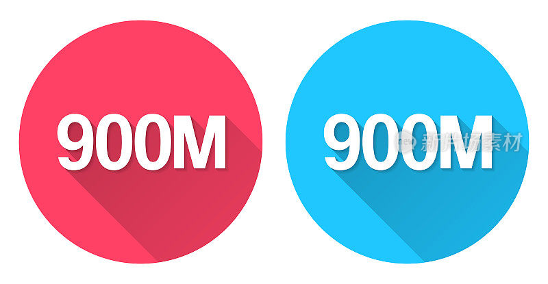 9亿- 9亿。圆形图标与长阴影在红色或蓝色的背景